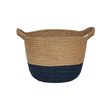 Geilo Jute Navy Lined Basket H20Cm D23Cm 1 Geilo Jute Navy Lined Basket H20Cm D23Cm