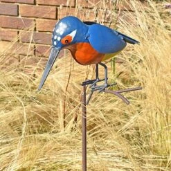 Metal Kingfisher Garden Stake 1m Tall Outdoor Bird Ornament -Bloom Haven Herbaceous Perennials Deals Store 2454 5