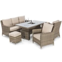 Maze Rattan Luxury Winchester Sofa Dining Set With Ice Bucket And Rising Table 7 Seat -Bloom Haven Herbaceous Perennials Deals Store 450098 7