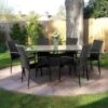 Albany Garden Rectangular Rattan Dining Set 6 Seater Grey Stackable