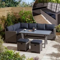 Rowlinson Garden Deluxe Rattan Corner Sofa Dining Set 8 Seat Grey