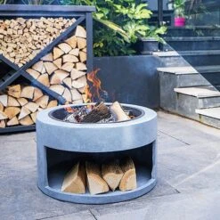 Firebowl & Round Console Cement H32Cm D58Cm -Bloom Haven Herbaceous Perennials Deals Store 996767 2