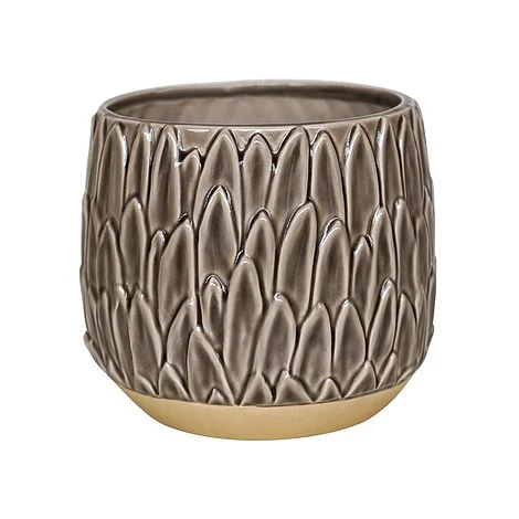 Arles Leaf Embossed Mocha Planter H17Cm D18Cm 1 Arles Leaf Embossed Mocha Planter H17Cm D18Cm