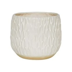 Arles Leaf Embossed White Planter H24Cm W28Cm