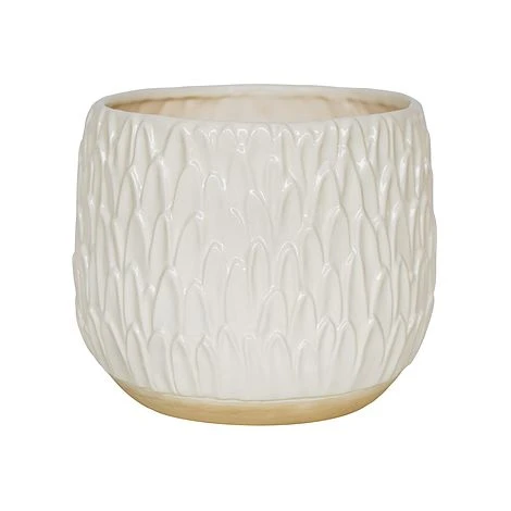 Arles Leaf Embossed White Planter H24Cm W28Cm 1 Arles Leaf Embossed White Planter H24Cm W28Cm