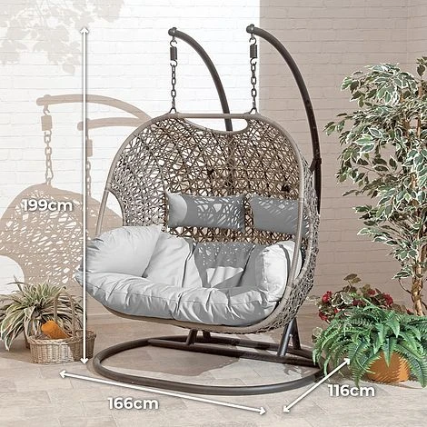 Brampton Luxury Rattan Wicker Outdoor Hanging Cocoon Egg Swing Chair Double 2 Brampton Luxury Rattan Wicker Outdoor Hanging Cocoon Egg Swing Chair Double - Image 2