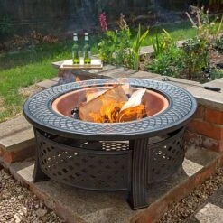 Round Steel Firepit With Copper Effect Bowl