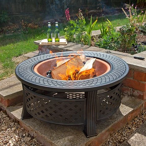 Round Steel Firepit With Copper Effect Bowl 1 Round Steel Firepit With Copper Effect Bowl