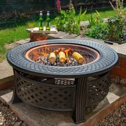 Round Steel Firepit With Copper Effect Bowl 5 Round Steel Firepit With Copper Effect Bowl -Bloom Haven Herbaceous Perennials Deals Store FPITR LS4
