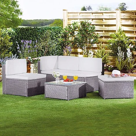 Garden Gear Milan Rattan Lounge Sofa Set - Grey 1 Garden Gear Milan Rattan Lounge Sofa Set - Grey