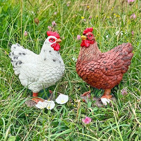 Pair Of Garden Chicken Ornaments 1 Pair Of Garden Chicken Ornaments