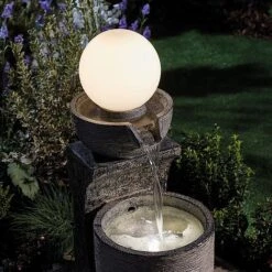 Serenity Bowl Water Feature With Globe Light -Bloom Haven Herbaceous Perennials Deals Store G3888 3