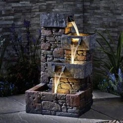 Serenity Cubic Cascading Pebble Wall Water Feature -Bloom Haven Herbaceous Perennials Deals Store G3949 3