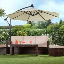Solar LED Cantilever Parasol -Bloom Haven Herbaceous Perennials Deals Store G3975 1