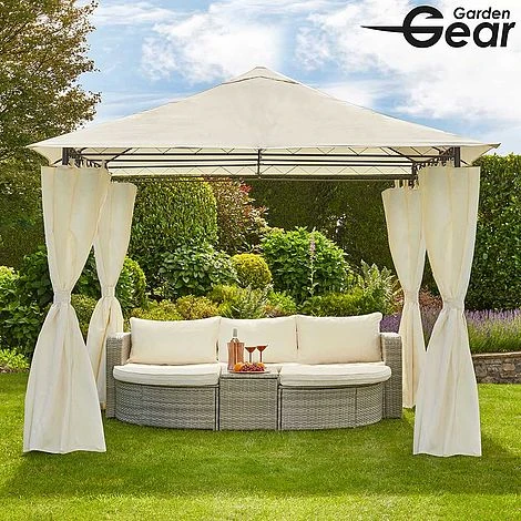 Garden Gear 3x3m Metal Gazebo With Cream Roof And Curtains 1 Garden Gear 3x3m Metal Gazebo With Cream Roof And Curtains