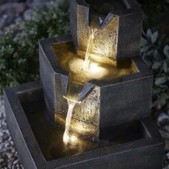 Three-Tier Squared Bowl Cascading Water Feature -Bloom Haven Herbaceous Perennials Deals Store G4638205