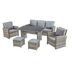 Garden Gear St Lucia 7 Seat Rattan Dining Set - Tonal Grey -Bloom Haven Herbaceous Perennials Deals Store G4777 7 Seat Rattan Dining Set CO 1 SQUARE