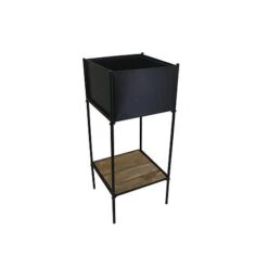 Indoor Kensington Metal Square Planter Stand In Black H76Cm W30Cm