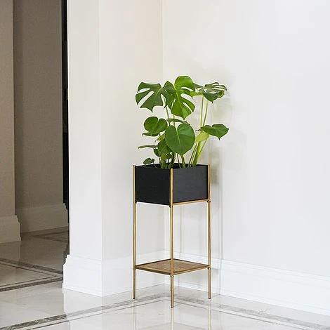 Indoor Kensington Metal Square Planter Stand In Gold H76Cm W30Cm 2 Indoor Kensington Metal Square Planter Stand In Gold H76Cm W30Cm - Image 2