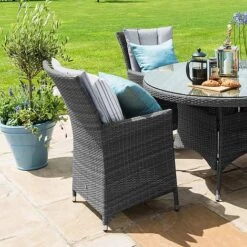 Maze Rattan LA Garden Dining Set Round With Ice Bucket 4 Seat -Bloom Haven Herbaceous Perennials Deals Store LA 4 Seat Round Dining Set GREY 2sq