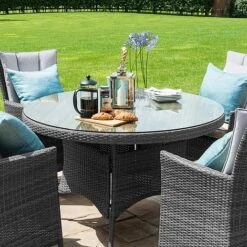 Maze Rattan LA Garden Dining Set Round With Ice Bucket 4 Seat -Bloom Haven Herbaceous Perennials Deals Store LA 4 Seat Round Dining Set GREY 2sqqqq