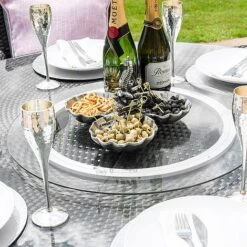 Maze Rattan LA Garden Dining Set Round With Ice Bucket 8 Seat -Bloom Haven Herbaceous Perennials Deals Store LA 6 Seat Round Dining Set grey flat weave 09SQ