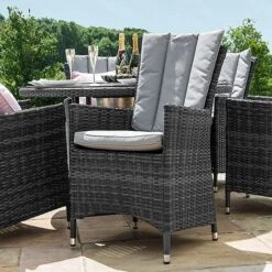 Maze Rattan LA Garden Dining Set Round With Ice Bucket 8 Seat -Bloom Haven Herbaceous Perennials Deals Store LA 6 Seat Round Dining Set grey flat weave 11 blue skySQQQ