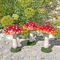 Set Of 3 Red Cap Garden Mushroom Ornaments 16 Set Of 3 Red Cap Garden Mushroom Ornaments -Bloom Haven Herbaceous Perennials Deals Store NJ1034 6