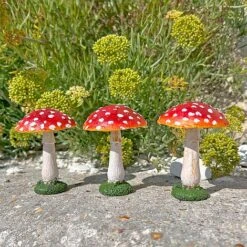 Set Of 3 Red Cap Garden Mushroom Ornaments 17 Set Of 3 Red Cap Garden Mushroom Ornaments -Bloom Haven Herbaceous Perennials Deals Store NJ1034 9