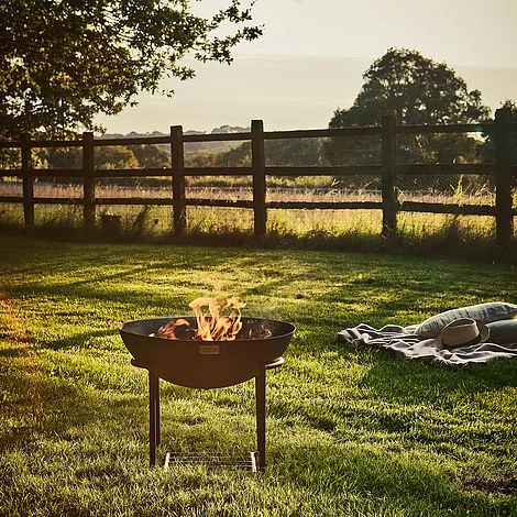 Outdoor Cast Iron Firebowl On Stand In Black Iron H45Cm W56Cm 1 Outdoor Cast Iron Firebowl On Stand In Black Iron H45Cm W56Cm