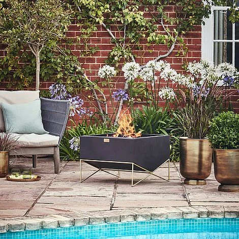 Outdoor Gemini Firebowl With Geometric Frame In Matt Black/Antique Gold H42CM W58CM 2 Outdoor Gemini Firebowl With Geometric Frame In Matt Black/Antique Gold H42CM W58CM - Image 2