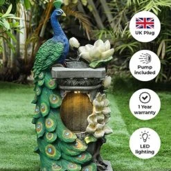 Peacock LED Garden Water Feature -Bloom Haven Herbaceous Perennials Deals Store Peacock edit