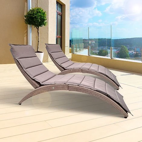 Albany Garden Rattan Sunbed Lounger Foldable Chair With Cushions 2 Albany Garden Rattan Sunbed Lounger Foldable Chair With Cushions - Image 2