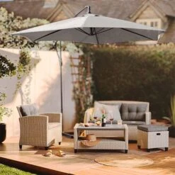 Idooka 300cm Grey Cantilever Garden Parasol - Patio Umbrella & Sun Shade -Bloom Haven Herbaceous Perennials Deals Store Sunset3