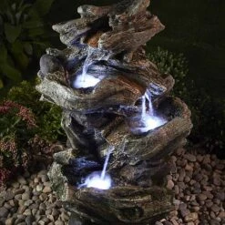 Serenity Four-Tier Wood-Effect Water Feature -Bloom Haven Herbaceous Perennials Deals Store WEBG39423