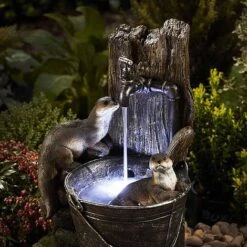 Serenity Playing Otters Water Bucket Water Feature -Bloom Haven Herbaceous Perennials Deals Store WEBG39433