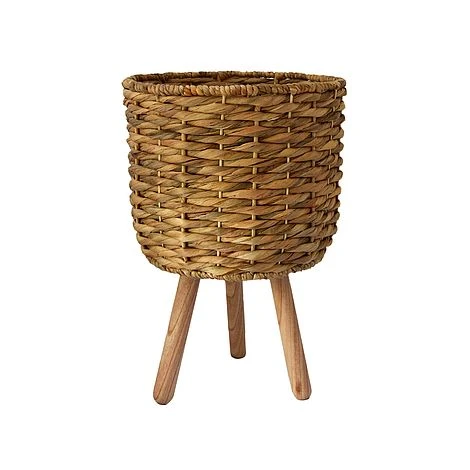 Water Hyacinth Lined Basket On Legs H45Cm D30Cm 1 Water Hyacinth Lined Basket On Legs H45Cm D30Cm