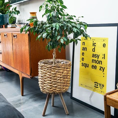 Water Hyacinth Lined Basket On Legs H45Cm D30Cm 3 Water Hyacinth Lined Basket On Legs H45Cm D30Cm - Image 3