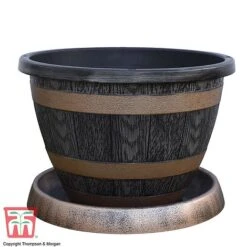 Wooden Barrel Effect Tower Pot -Bloom Haven Herbaceous Perennials Deals Store WOOD KB0330 D