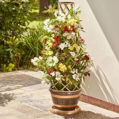 Wooden Barrel Effect Tower Pot -Bloom Haven Herbaceous Perennials Deals Store WOOD KB0330 NOW1