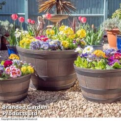 Wooden Barrel Effect Planter – Large -Bloom Haven Herbaceous Perennials Deals Store WOOD WG4806 A
