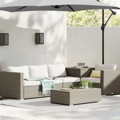 Idooka 300cm Grey Cantilever Garden Parasol - Patio Umbrella & Sun Shade -Bloom Haven Herbaceous Perennials Deals Store Walled20Patio1