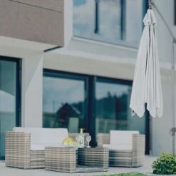 Idooka 300cm Grey Cantilever Garden Parasol - Patio Umbrella & Sun Shade -Bloom Haven Herbaceous Perennials Deals Store Windy1