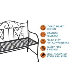 Idooka Folding Metal Bench With Heart Design -Bloom Haven Herbaceous Perennials Deals Store X77000110.KeyFeatures