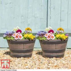Wooden Barrel Effect Planter – Small